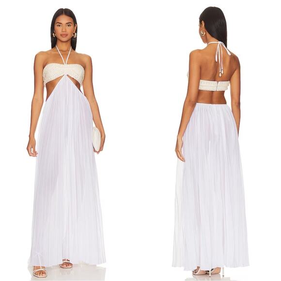 Retrofete Ximena Pearl Embellished Cutout Pleated White Maxi Dress Size XL - Picture 3 of 10